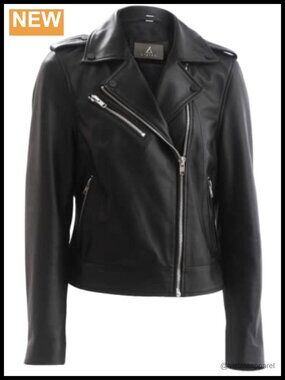 Genuine Lambskin Leather Moto Jacket Asymmetrical Zip Biker